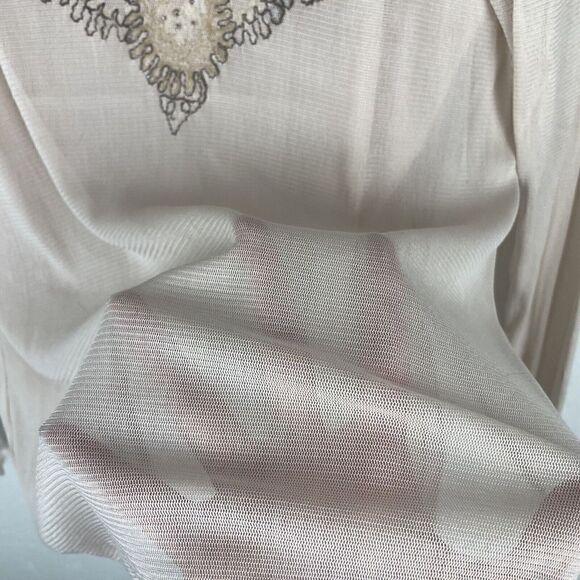 Vintage Y2K Intuitions Mesh‎ Baby Pink Beaded  Silk Long Sleeve Top Size S - Picture 7 of 8
